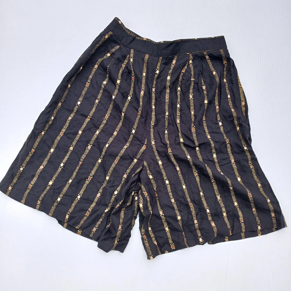 Vintage Bentley Black Gold Baggy Shorts size M medium Culottes Stretch Waist 90s